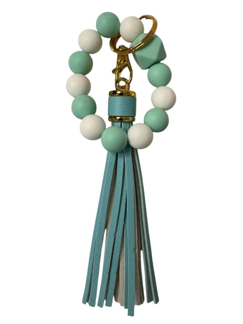 Silicone Beaded Bracelet Keychain Key Ring with Fringe